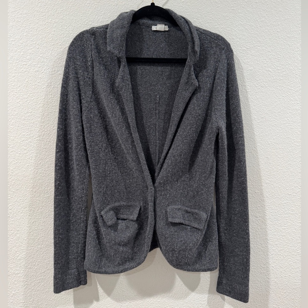 Garnet Hill Lambswool Cashmere Blend Grey Button Front Cardigan Sweater Small